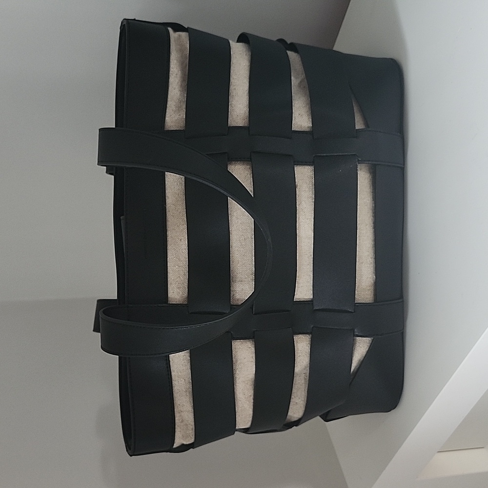 French Connection Eden Black Caged Leather Shopper Tote Bag
